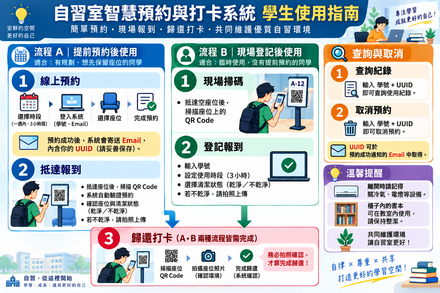 自習室智慧預約打卡系統[使用指南]